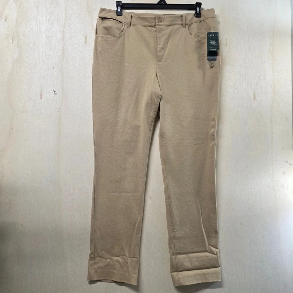 Lauren Ralph Lauren Slimming Fit Pants 16 Light Wheat Tan Straight Leg NWT